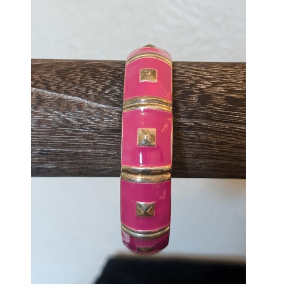 Pink Enamel Gold Tone Clamper Style Bracelet